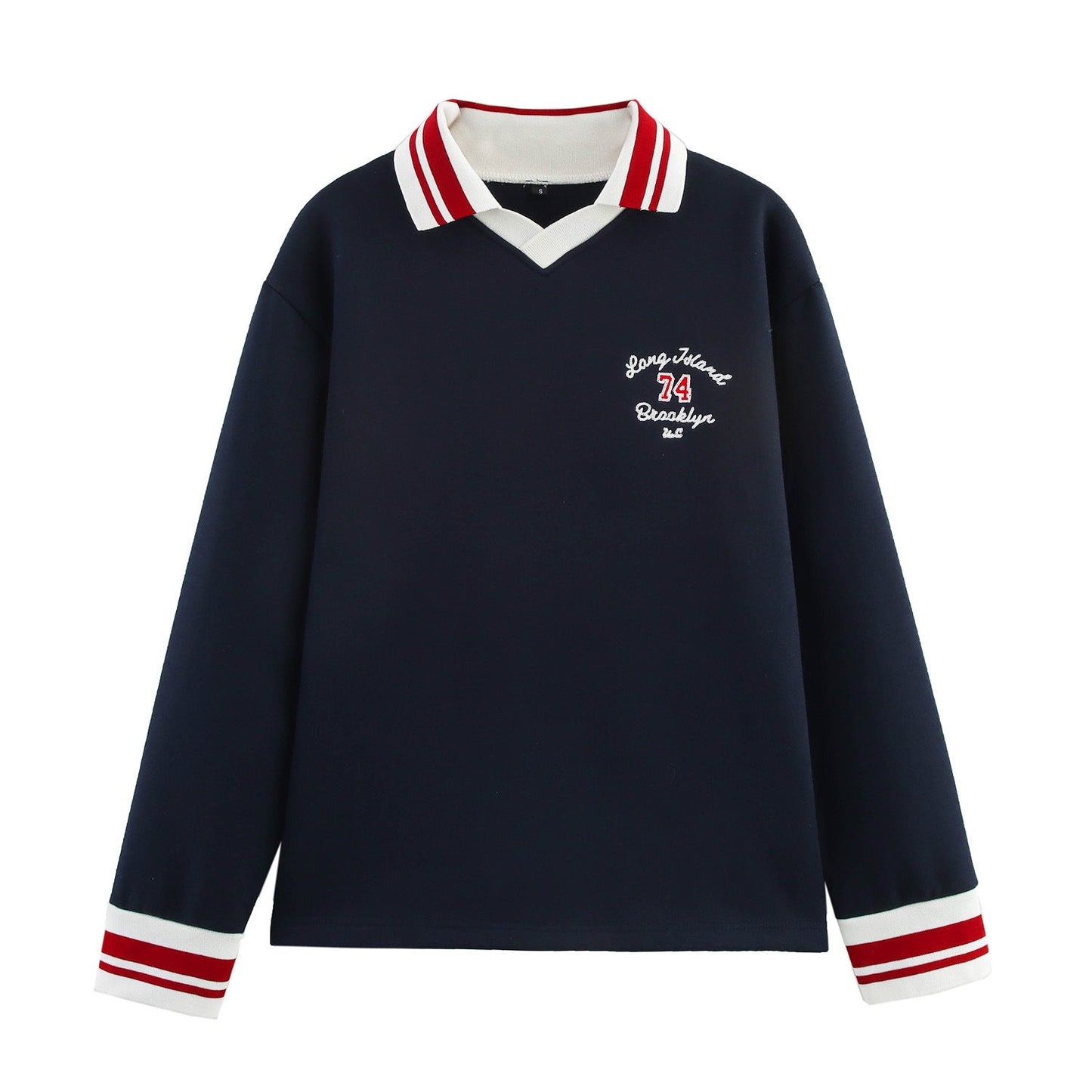 Kvinnors Långärmad Skjorta med V-ringning och Kontrastkrage – Andningsbar Bomullsmix, Bekväm Passform 1