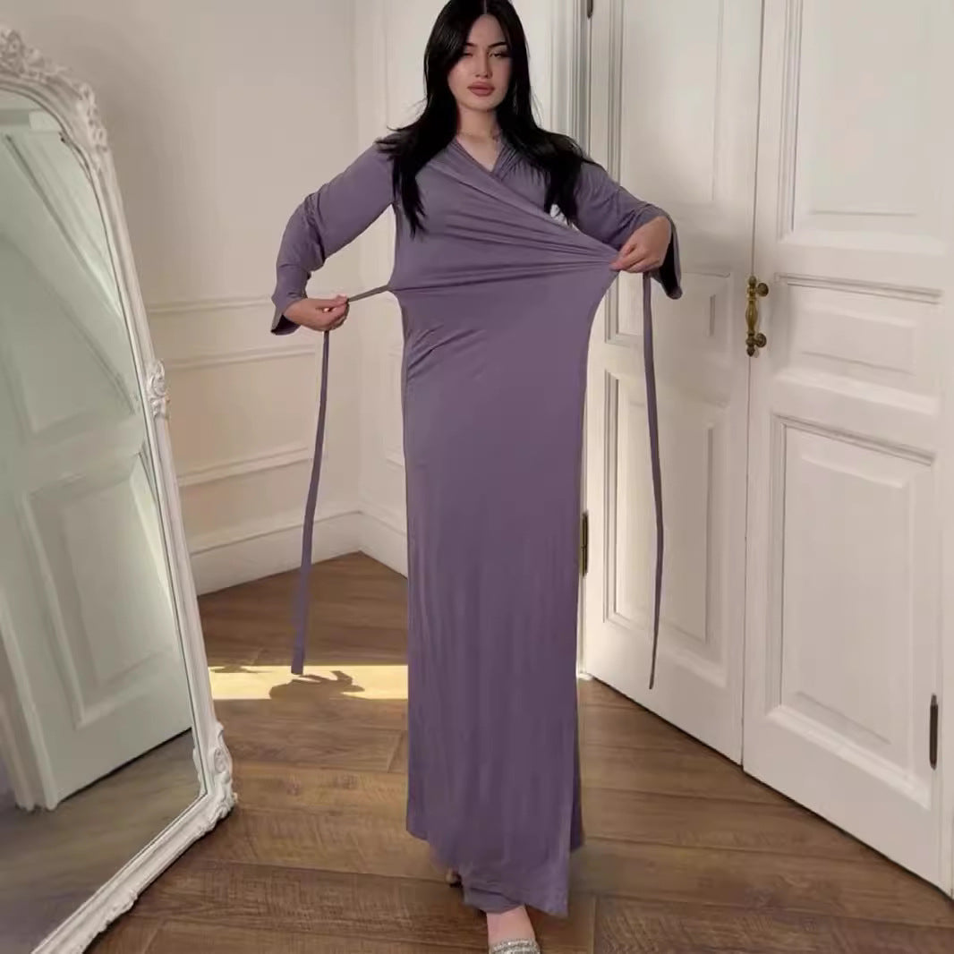 Dam Klänning Långärmad Med Huva Stretchigt Material-2