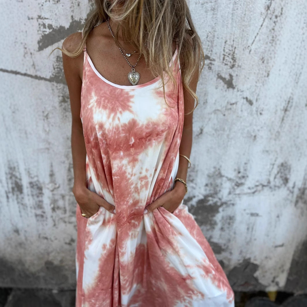 Damklänning Slipklänning Ärmlös Spaghetti Band Polyester Kamouflagemönster-3