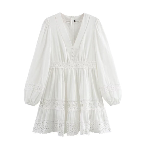 Kvinna A-Line Klänning V-Ringning Viskos Patchwork-1