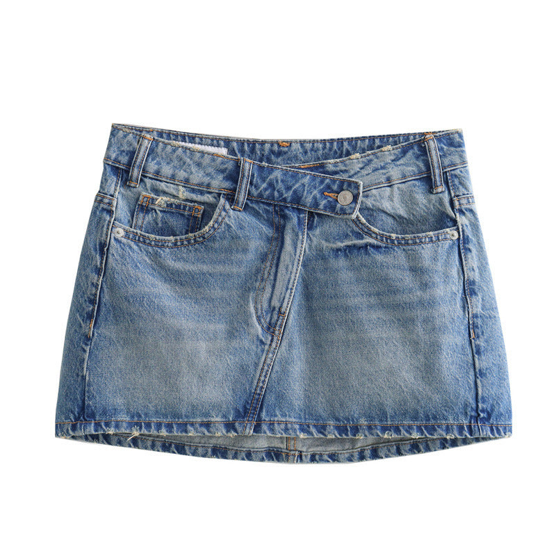 Dam A-Line Kjol Hög Midja Stretch Denim-4