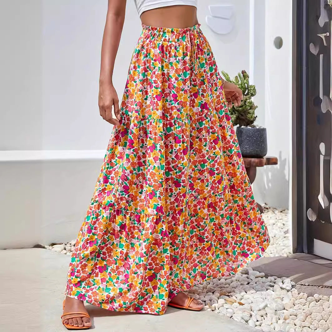 Dam Lång Kjol Tryckt Polyester-5