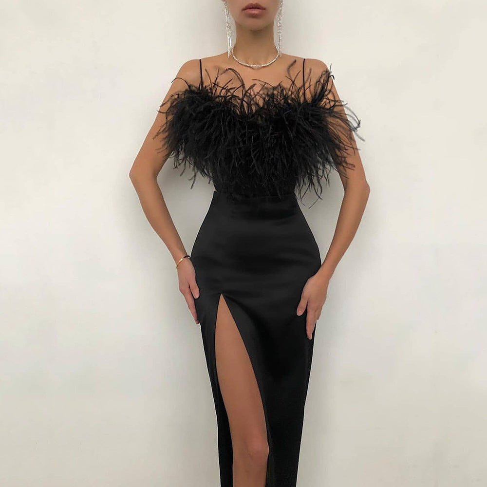 Kvinnors Midi Klänning Off-the-Shoulder Polyester-2