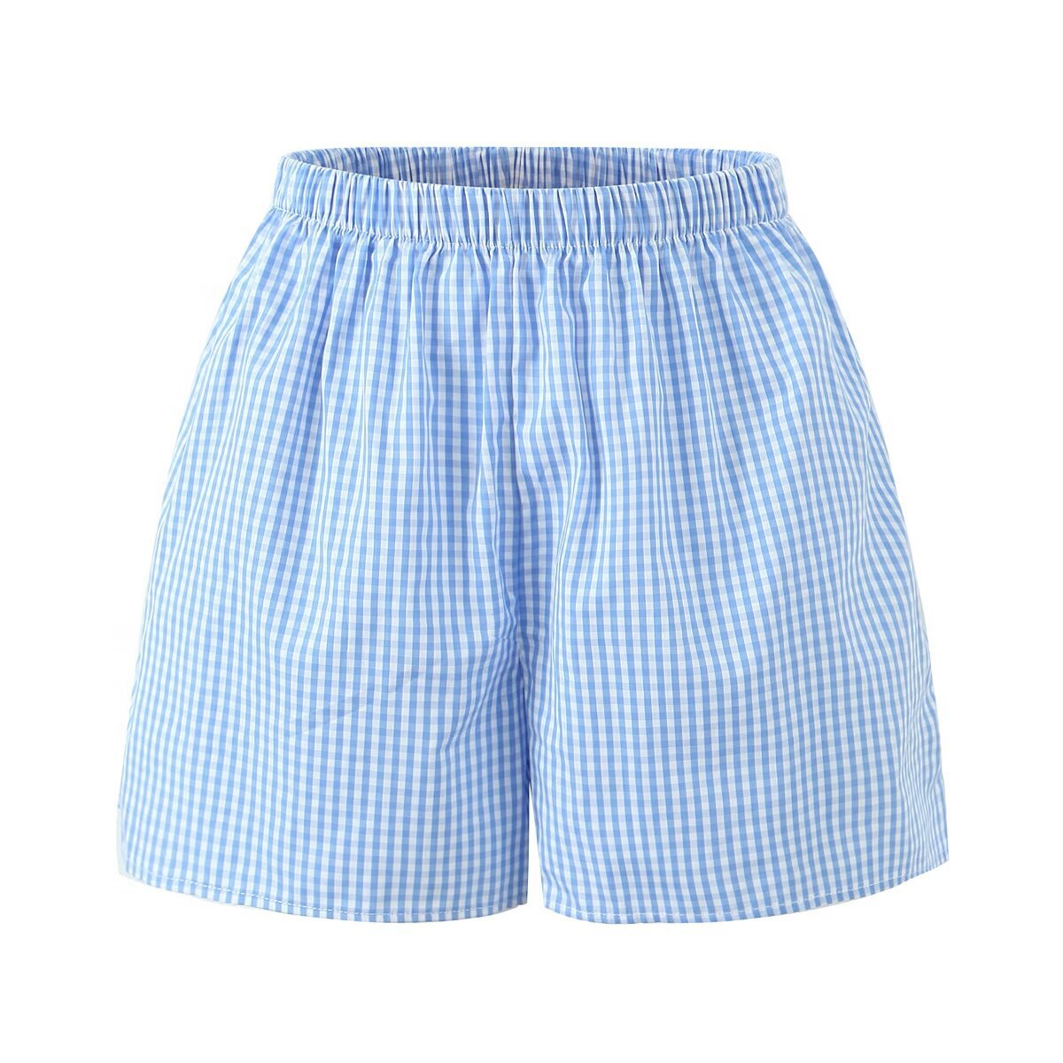 Dam Shorts Set Rutig Design 100% Bomull Trekvartsärmar-4