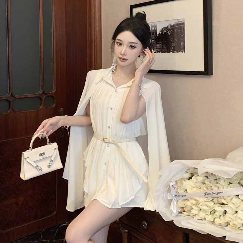 Dam Skjorta Veckad Midja Chiffong-4