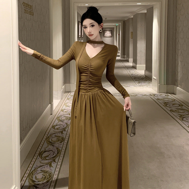 Dam A-linje Klänning V-ringning Långa Ärmar Högkvalitativt Tyg 4