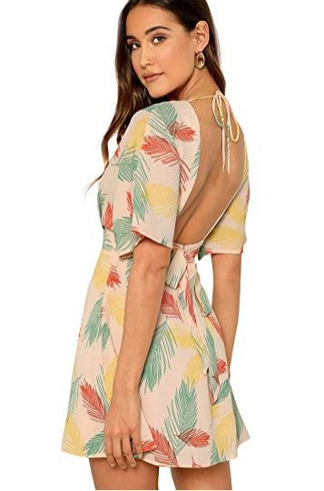 Kvinna Fritidsklänning Blommig V-Hals Lätt Tyg 12