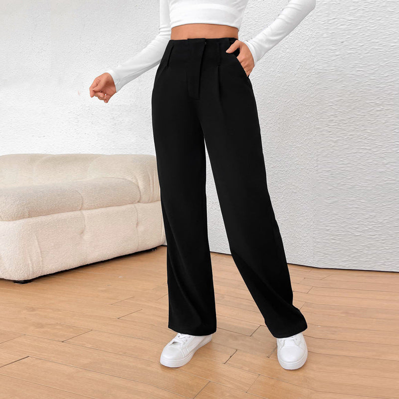 Kvinnors Raka Hängsbyxor Monokrom Polyester-3