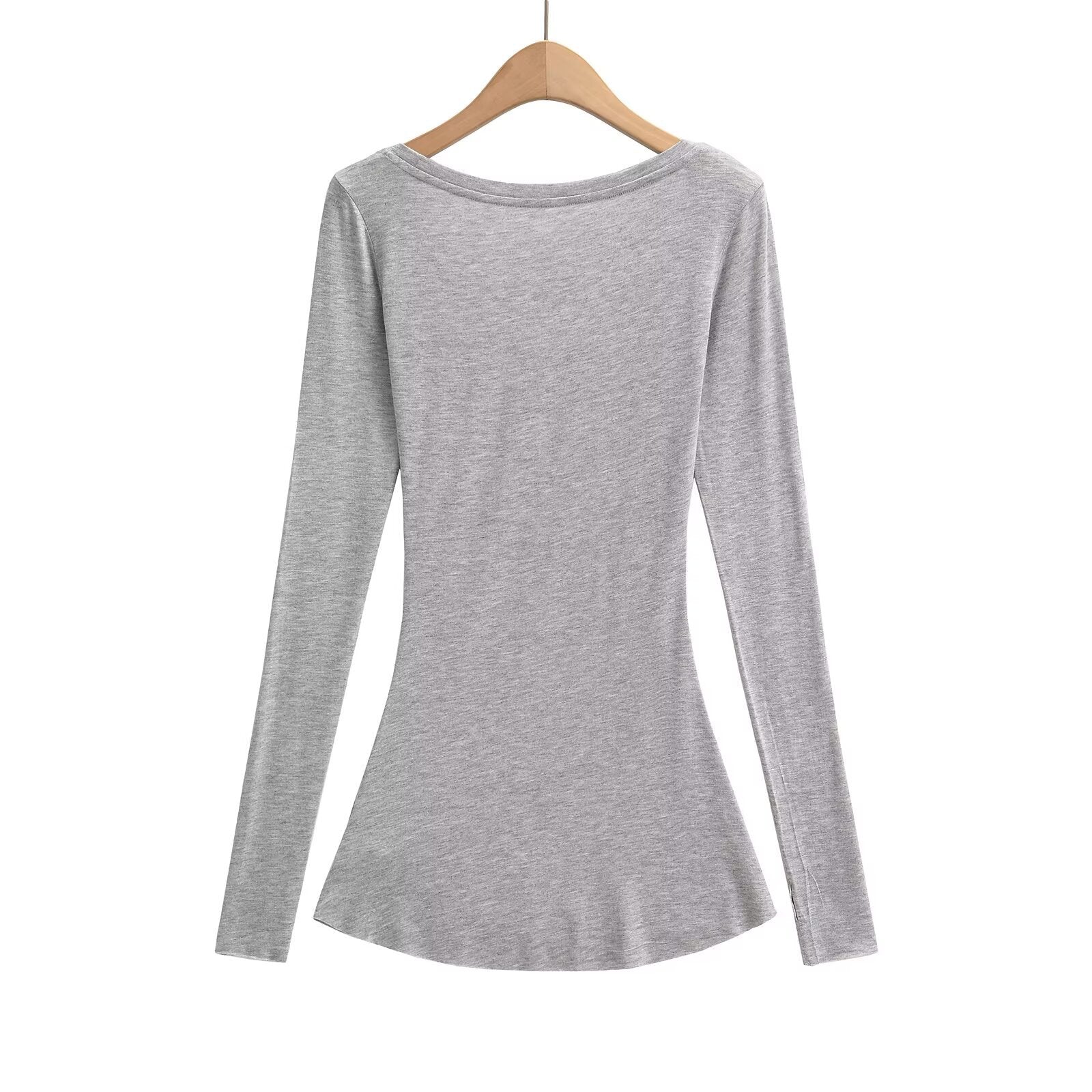 Kvinnors Långärmad Topp U-Hals Bomullsmix 5