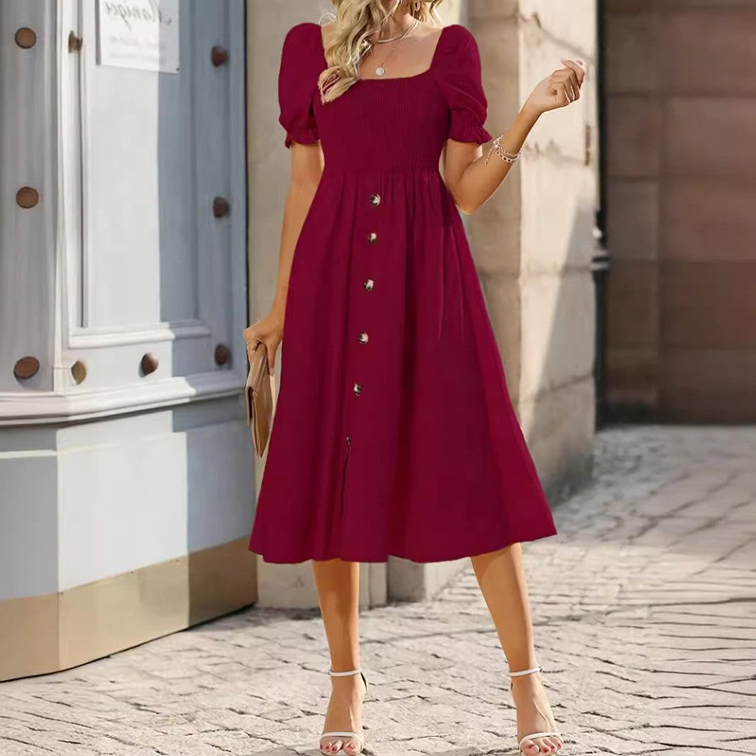 Variant image for Kvinnors A-linjeklänning Fyrkantig Utskärning Polyester-11