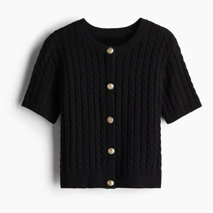 Kvinnor Kortärmad Cardigan Klassisk Kabelstickad Mjuk Bomull 4