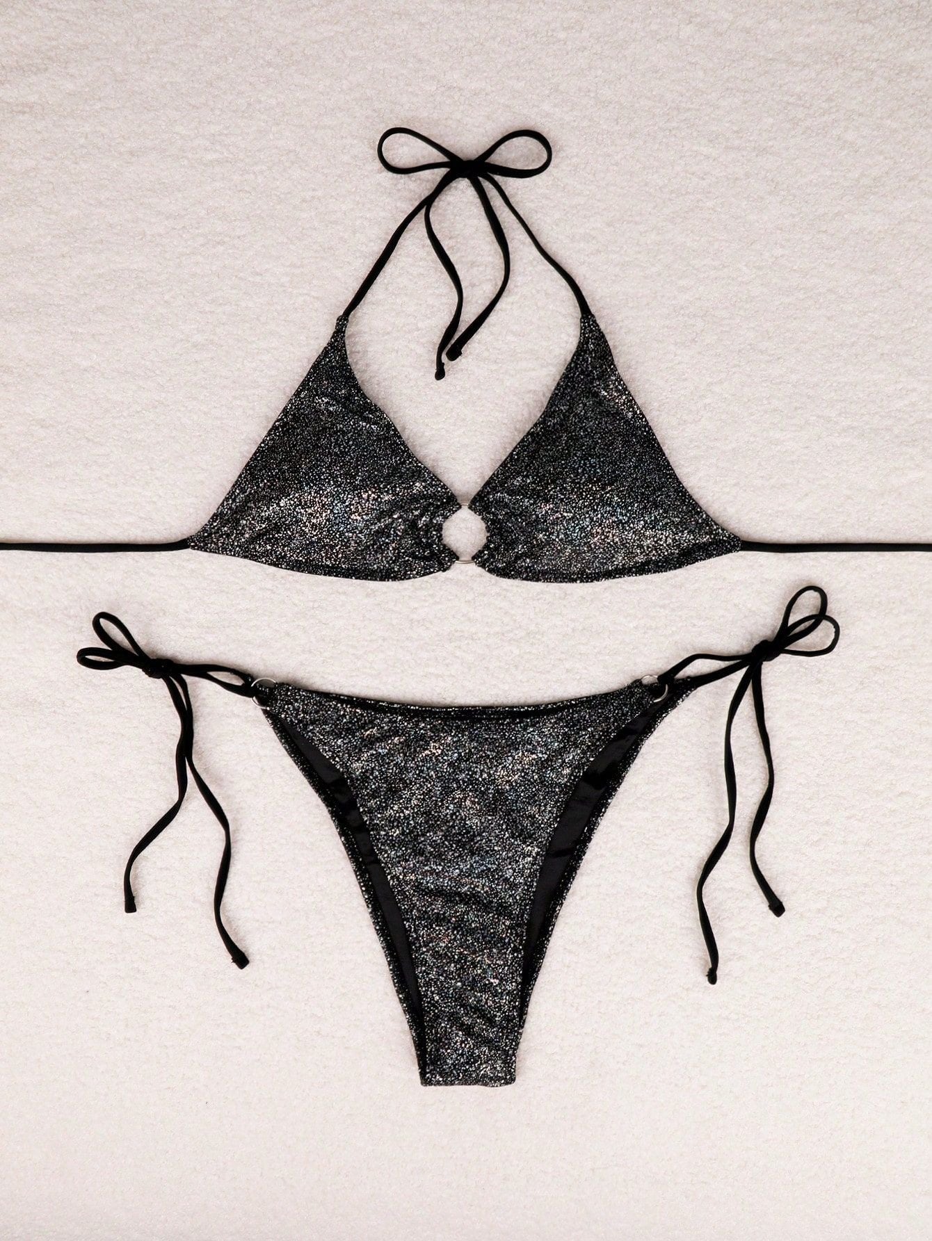 Kvinnors Bikiniuppsättning Justerbara Snören Glittrande Paljetter Mjukt Elastiskt Tyg 1