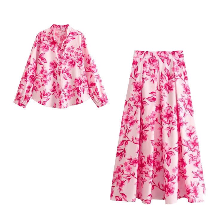 Damkläder Skjorta Halvlängd Kjol Sättning Långa Ärmar Polyester-5