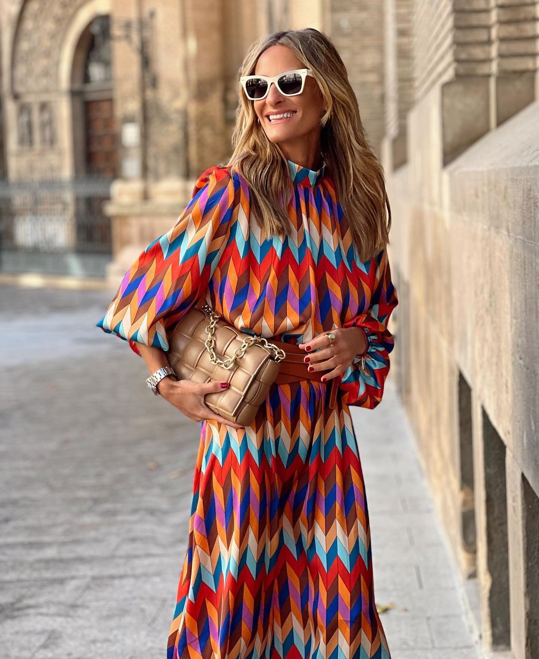 Dam A-linjeformad Midi Kjol Polyester Tryckt Design-4