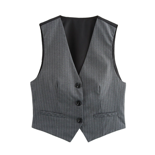 Dam V-ringad VĂ€st med Randiga Ărmar i Polyester-1