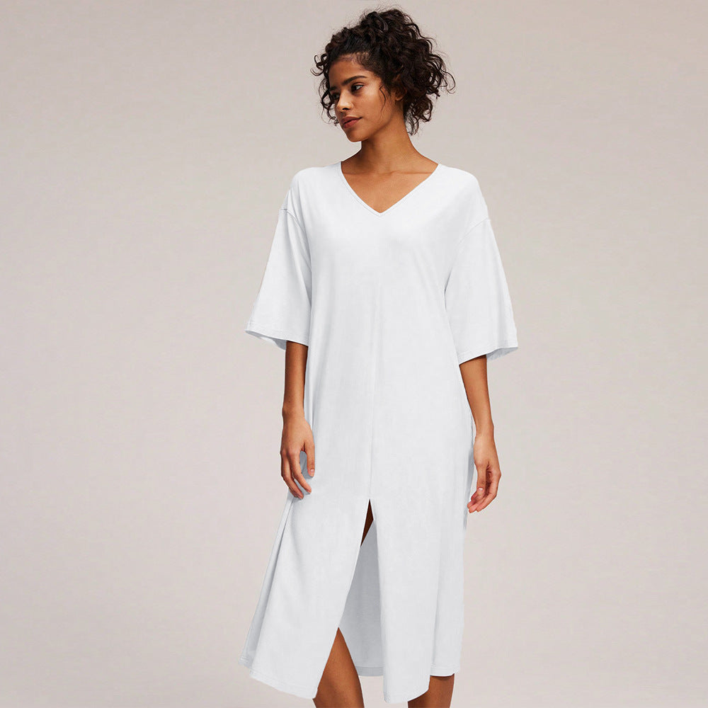 Dam Midi Klänning V-ringad Mjuk Bomull-4