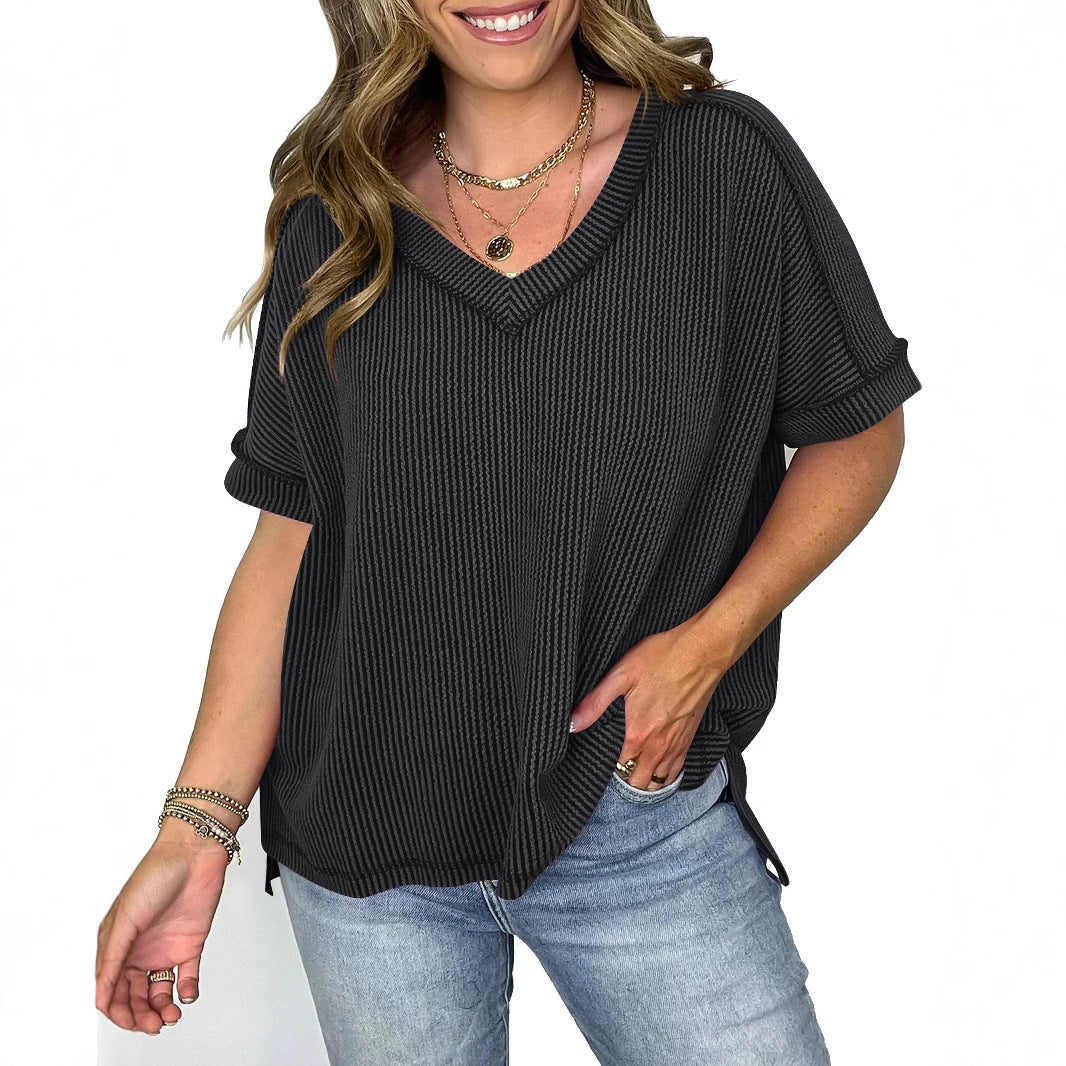 Dam Festtopp V-Neck Färgblockering Polyester-4