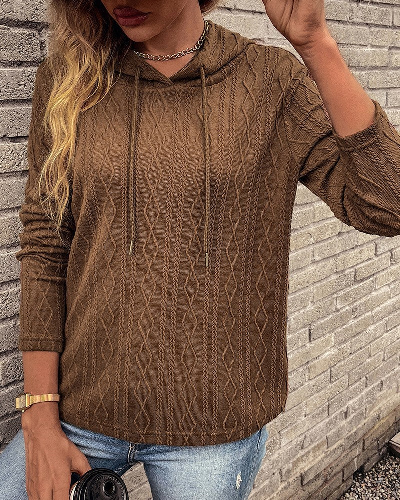 Luvtröja Dam med Snörning i Jacquard och Huva – Mjuk Bomull och Polyester, Normal Passform, Flera Färger 2