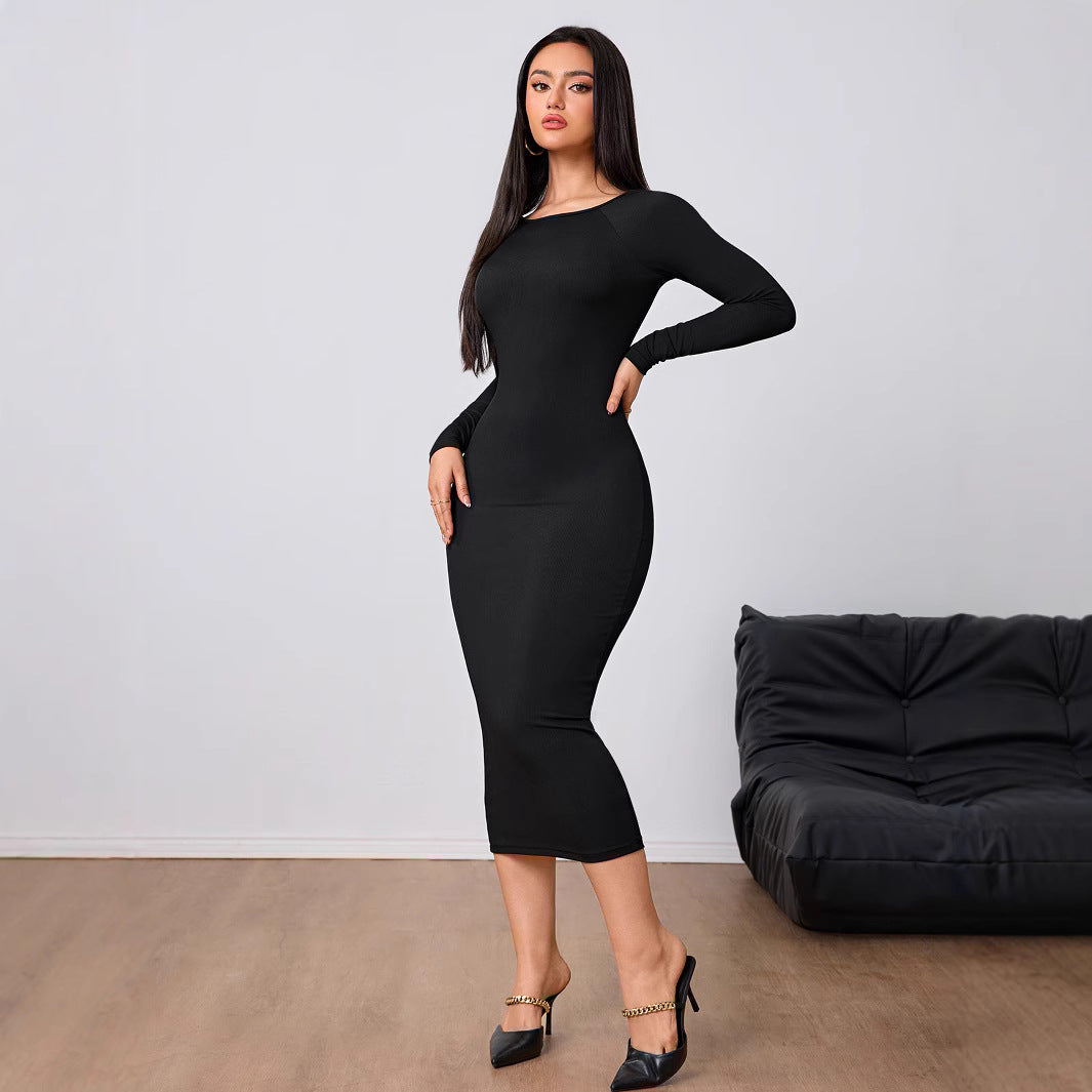 Kvinnors Midi Klänning Bodycon Polyester Minimalistisk Design-2
