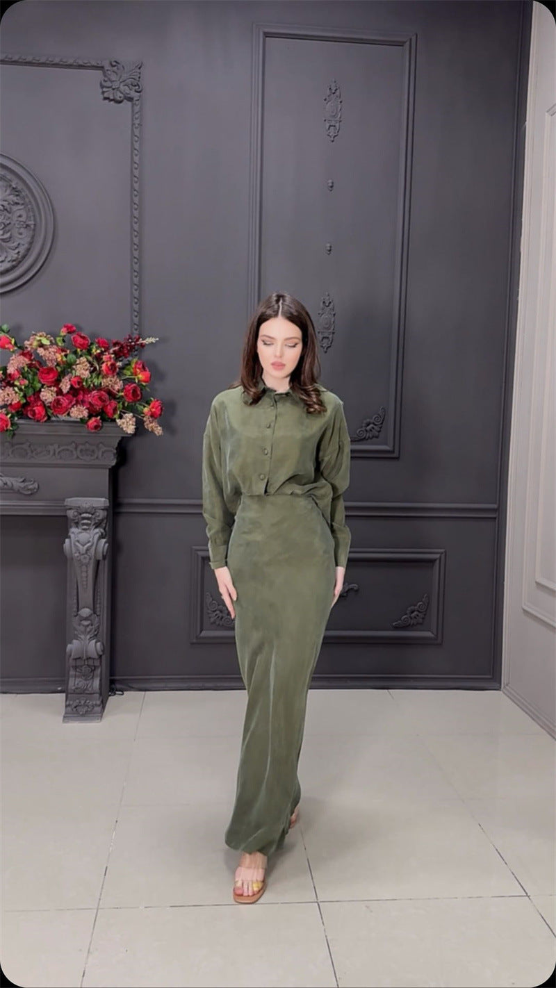 Tvådelat Set Dam Skjorta och A-Linjeformad Kjol Polyester Elegant-5