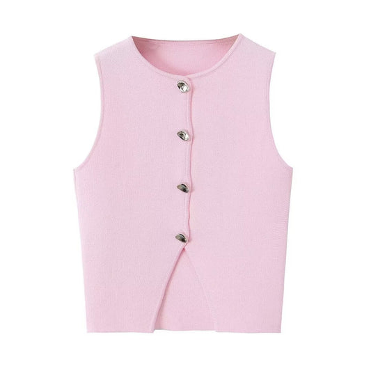 Dam Cardigan V-Hals Stickad Akryl EnfÀrgad-1