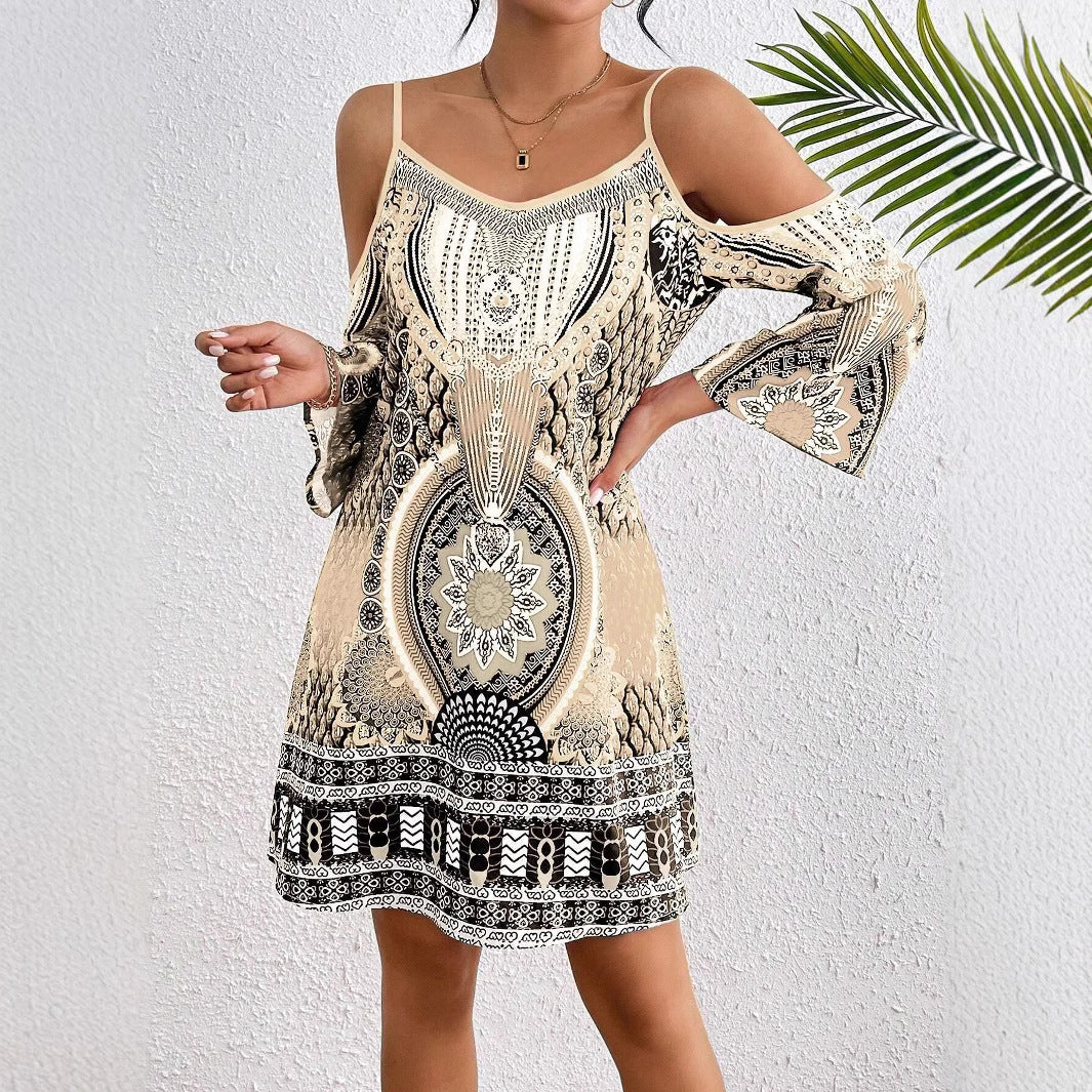 Dam Off-Shoulder Midi Klänning A-linjeformad Polyester för Sommarfest och Bröllop-5