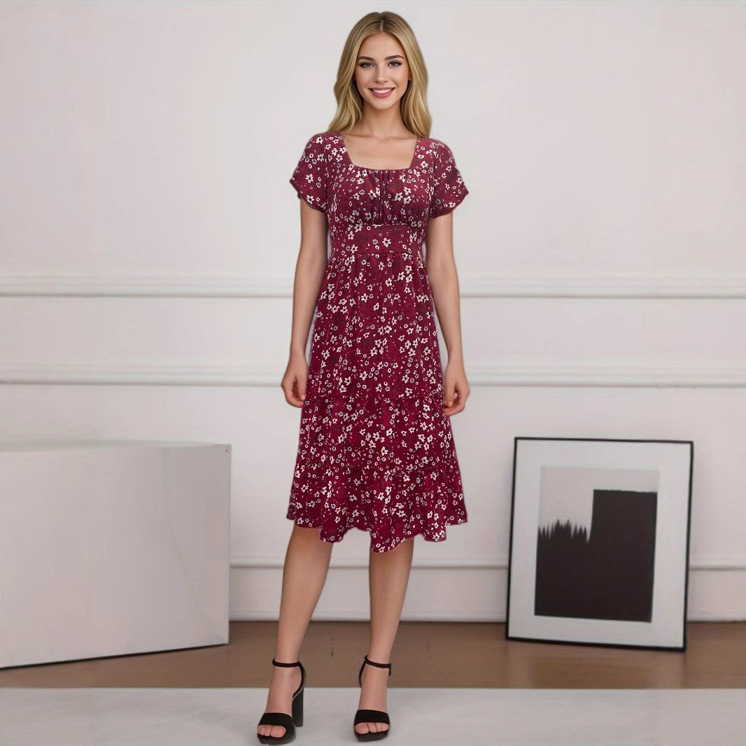 Variant image for Maxiklänning Dam Blommig A-linjeformad Polyester med Kvadrat Halsringning och Puffärmar-12