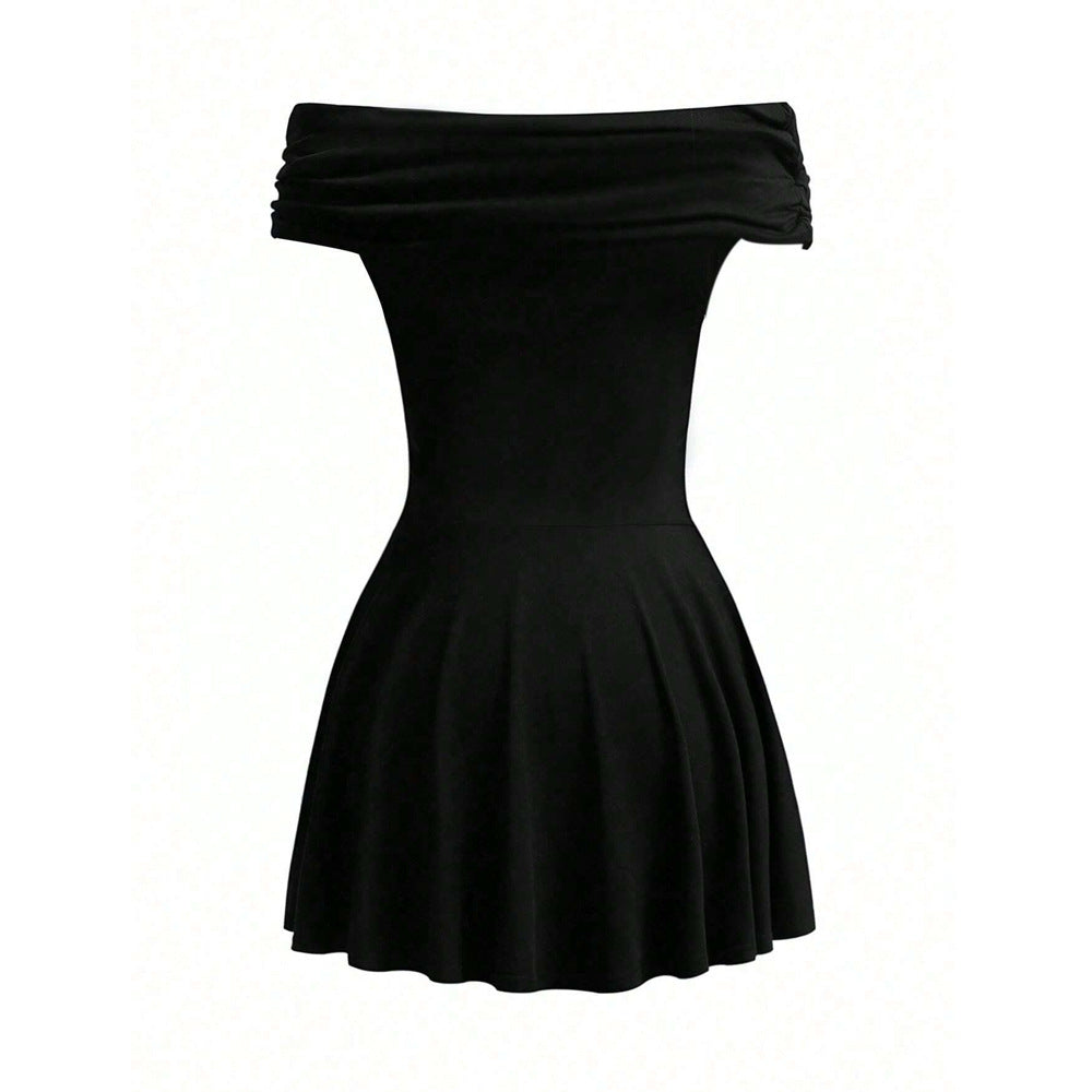 Dam Kort Klänning Off-Shoulder A-Linje Polyester för Sommarfest-3