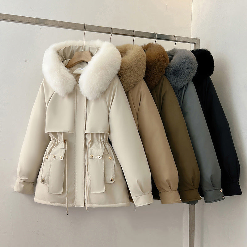 Dam Parkas Förtjockad med Huva i Bomull och Spandex-2