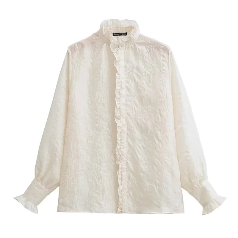 Variant image for Dam Blus med Ruffles Höghalsad Krage Lätt Material-1