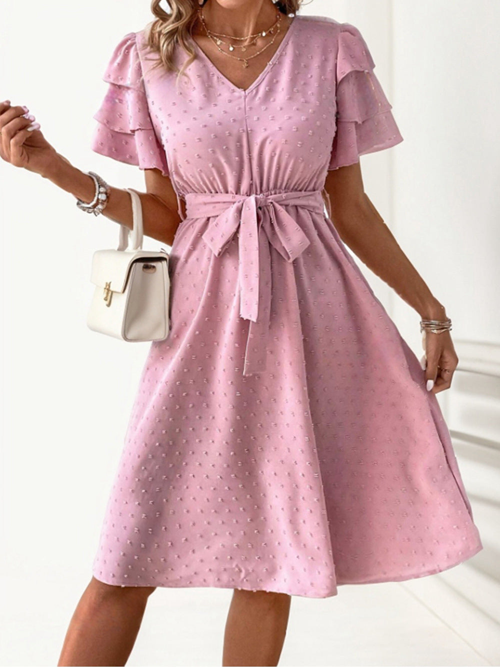 Variant image for Kvinnors A-linjeformad Klänning Polka Dots Chiffong-1