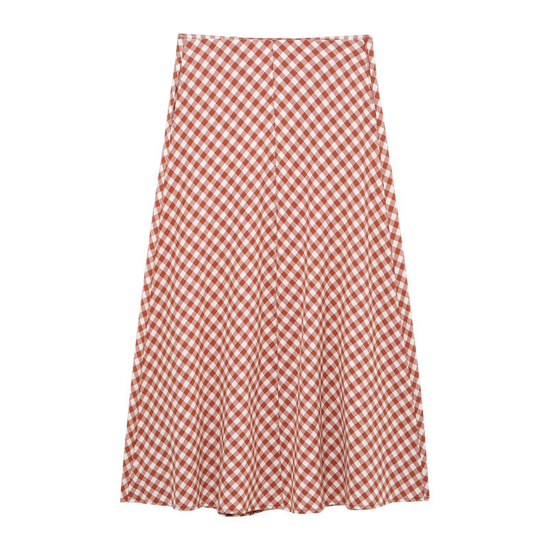 Dam Set Rutig Topp Midi-Kjol Satin 6