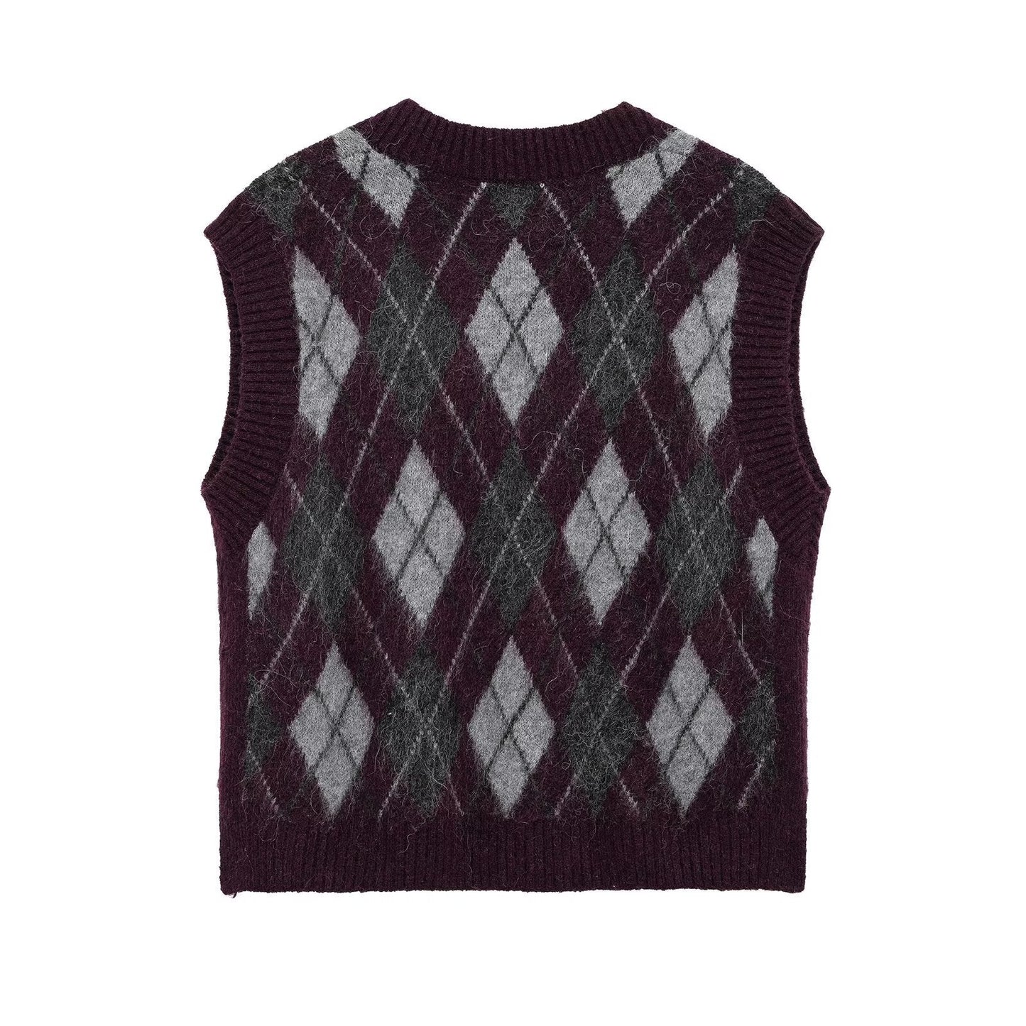 Dam V-ringad Ärmväst Diamantmönster Polyester-2