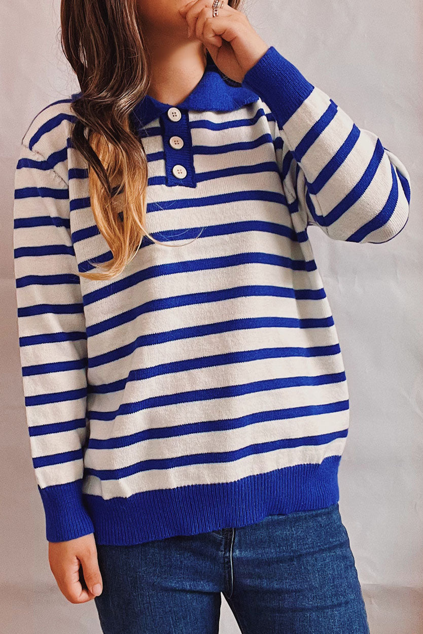 Herr Tröja Randig Långärmad Vänd Krage Polyester 3