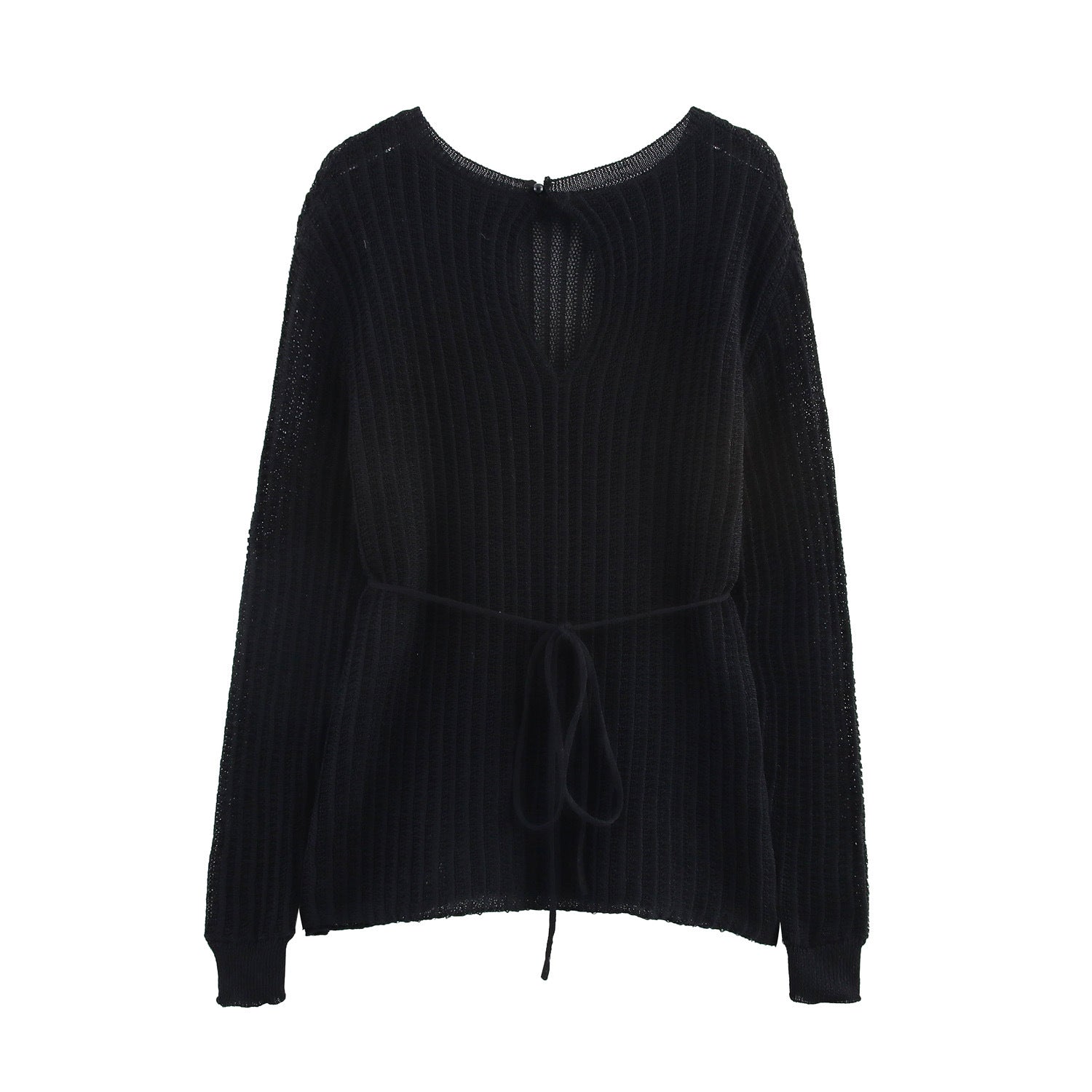 Kvinnor Stickad Tröja Ribbad Bomullsmix Lång Ärmar 3