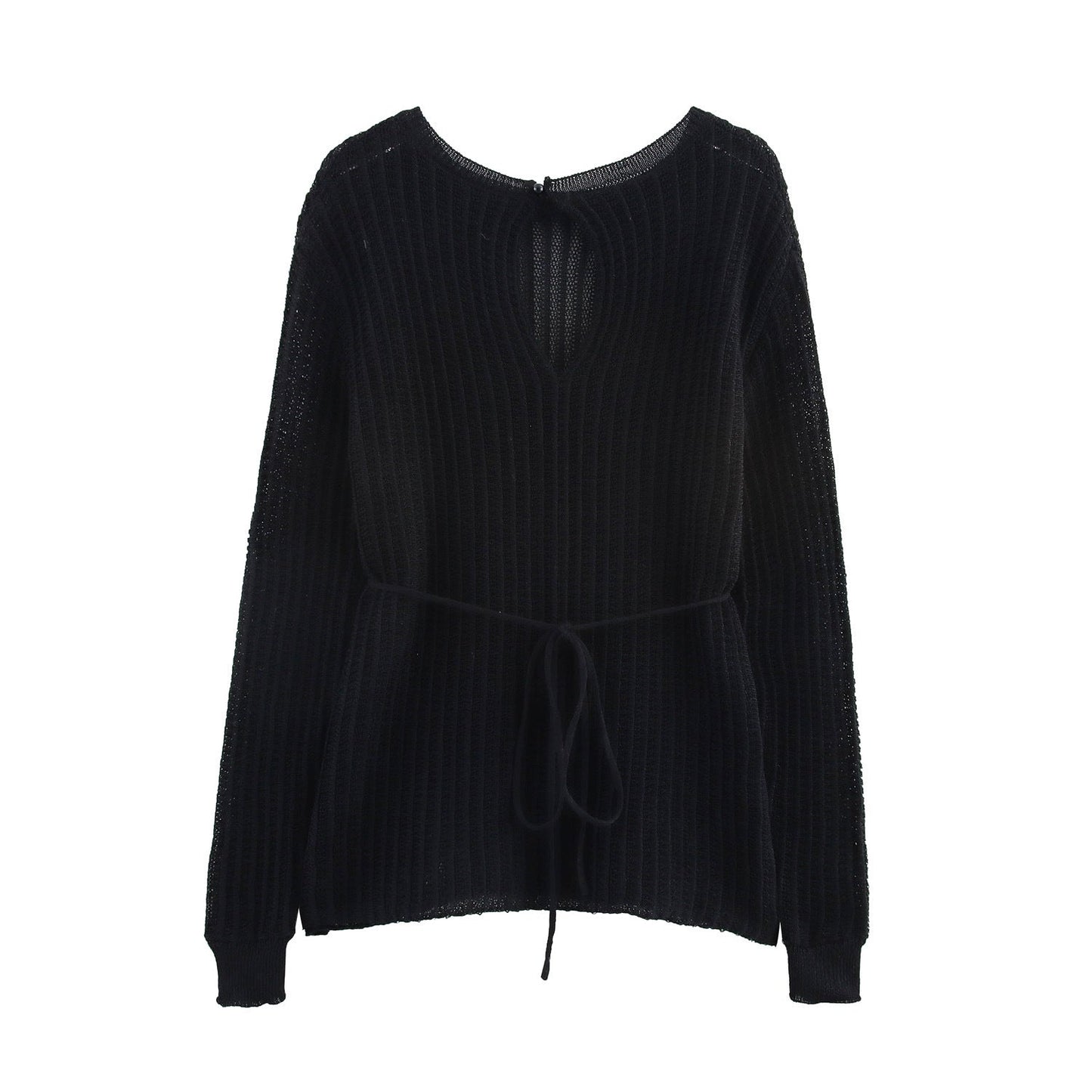 Kvinnor Stickad Tröja Ribbad Bomullsmix Lång Ärmar 3