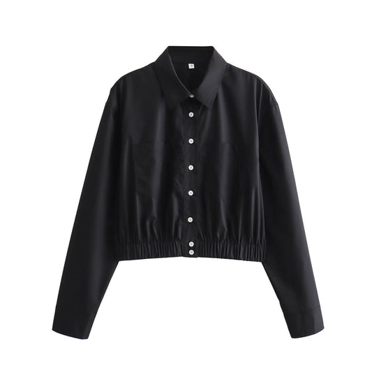 Dam Skjorta LĂ„ngĂ€rmad Ăppen Cardigan Stil Polyester med Elastisk Midja-1