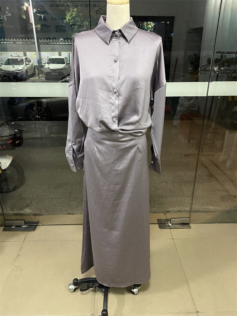 Tvådelat Set Dam Skjorta och A-Linjeformad Kjol Polyester Elegant-6