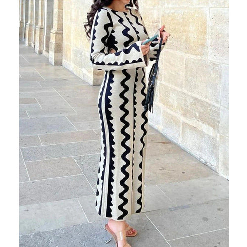 Dam Klänning Hög Midja Bell Sleeve Polyester Fina Dam Klänningar-1
