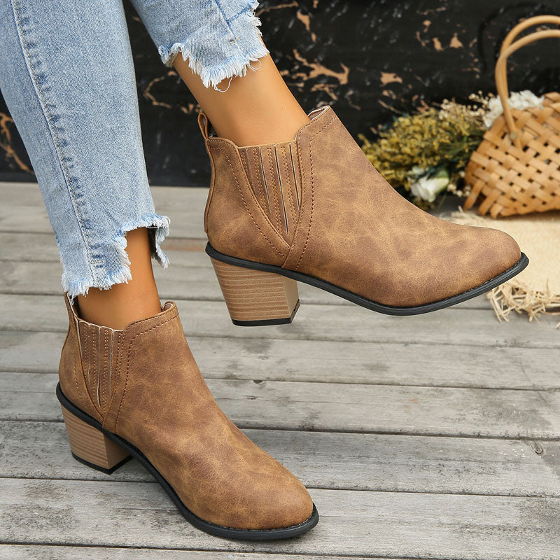 Damfotledsskor Chunky Klackar Vintage Stil PU-5