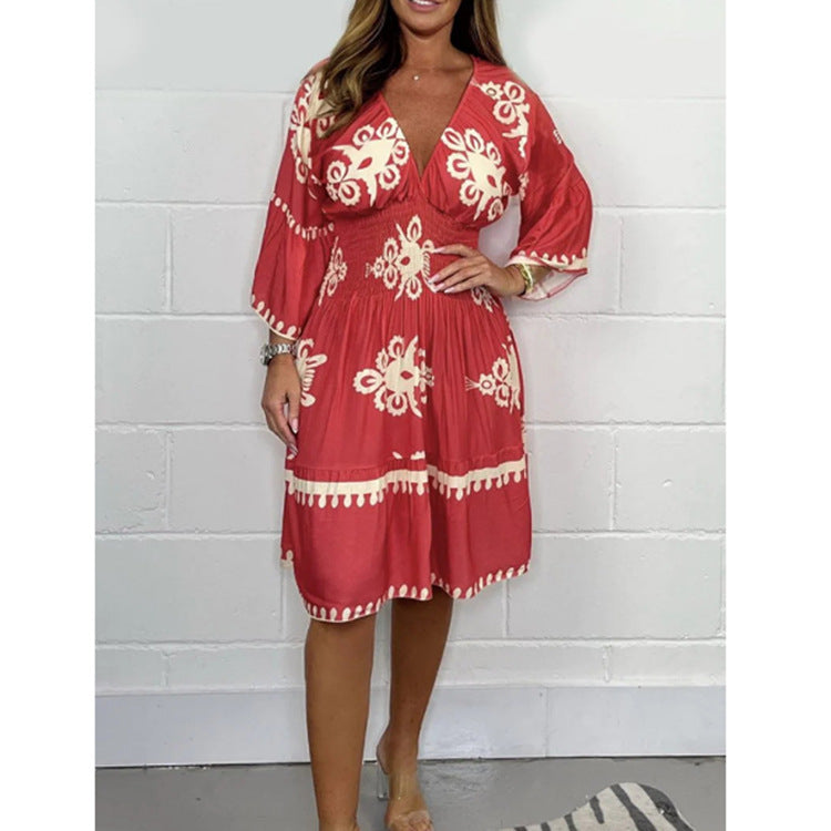 Variant image for Dam Klänning Tre-kvartsärm Sommartryck Polyester-17