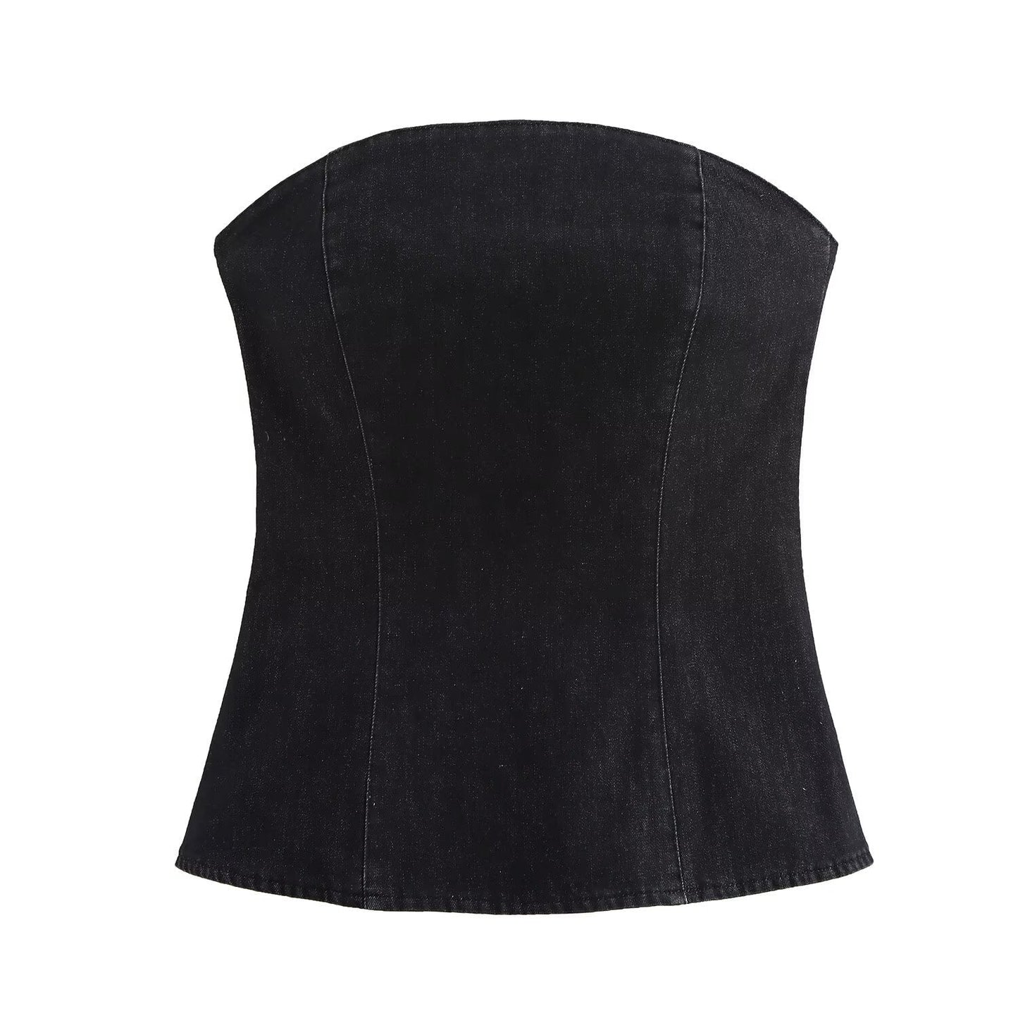 Variant image for Dam Festtoppar Slim Fit Denim Bustier Top med Dragkedja-1