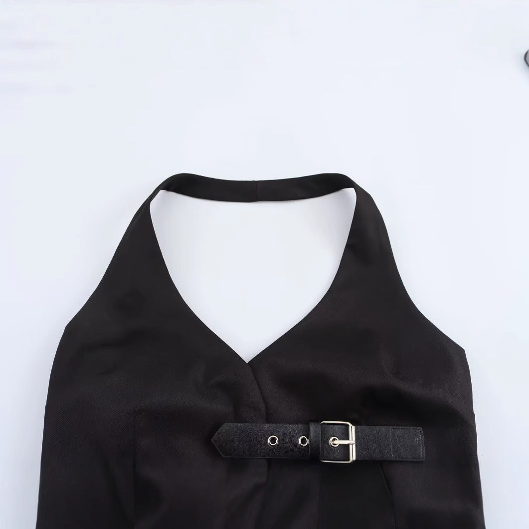 Dam Crop Top med Smala Band och Bälte i Polyester-2