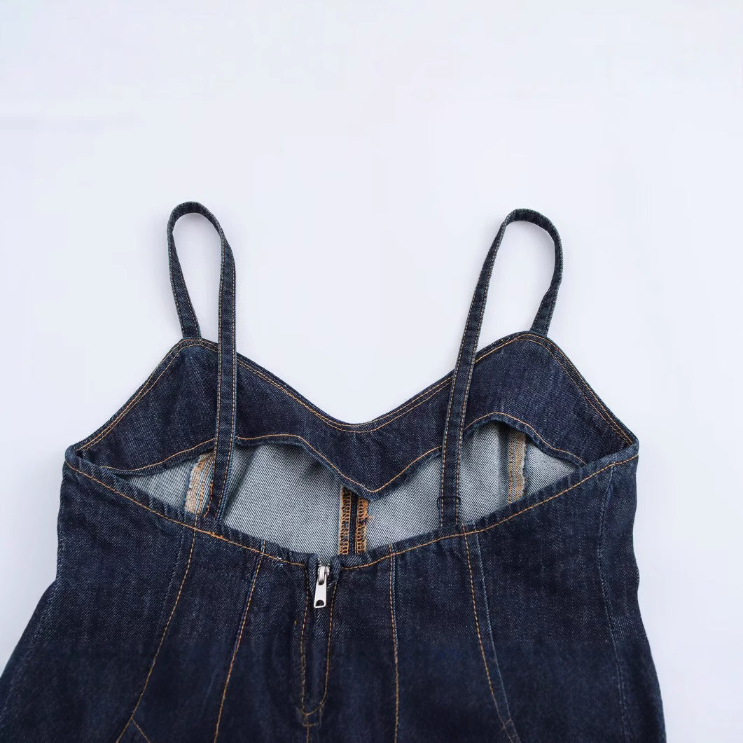 Dam Cami Top Spaghetti Band Denim-5