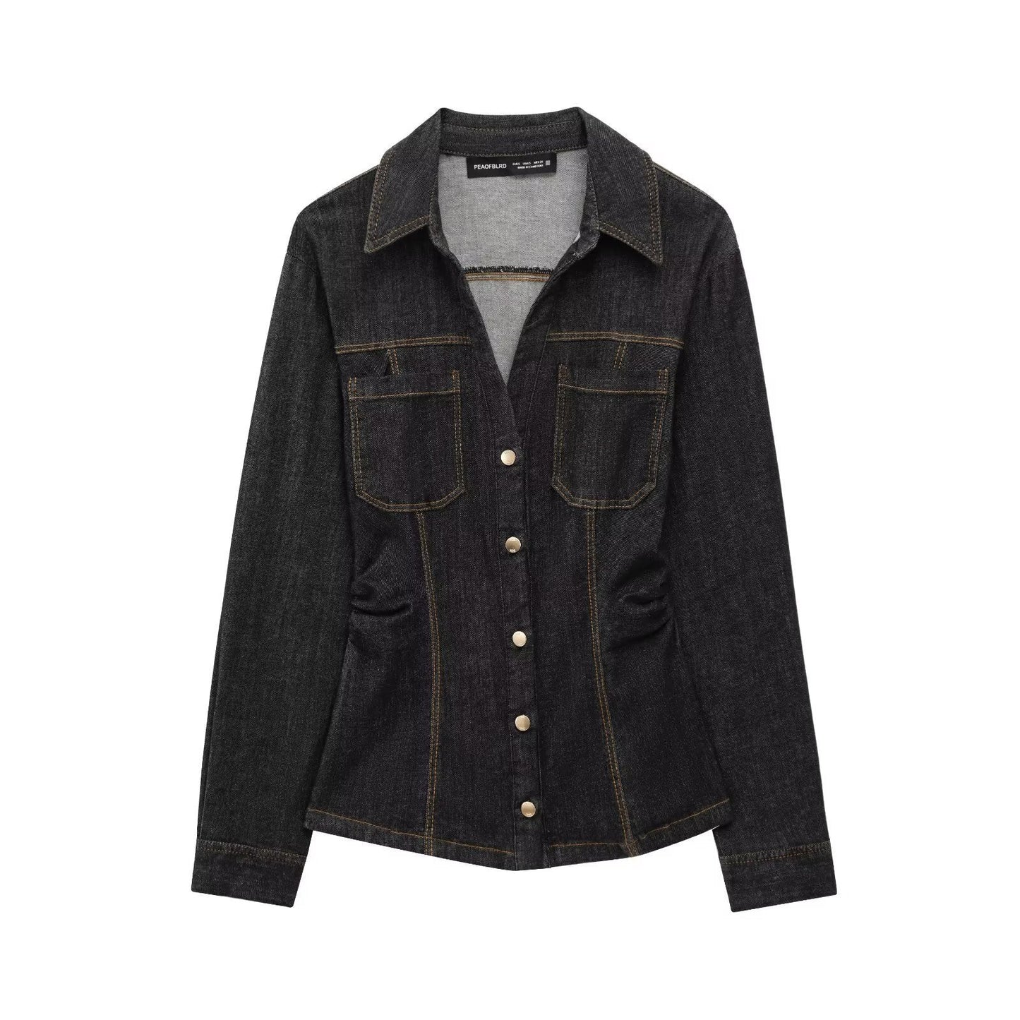 Dam Denim Set Högmidjade Jeans Skjorta 3D Effekt-1