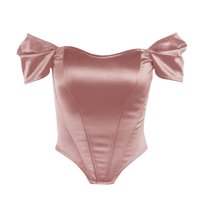 Kvinnors Bustier Topp Axelfri Rüsch Satin 11