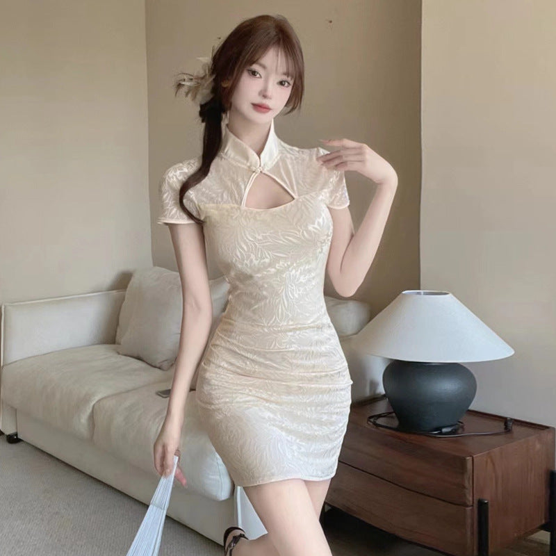 Dam Kort Klänning med Cut Out Detaljer för Fest och Sommar-2