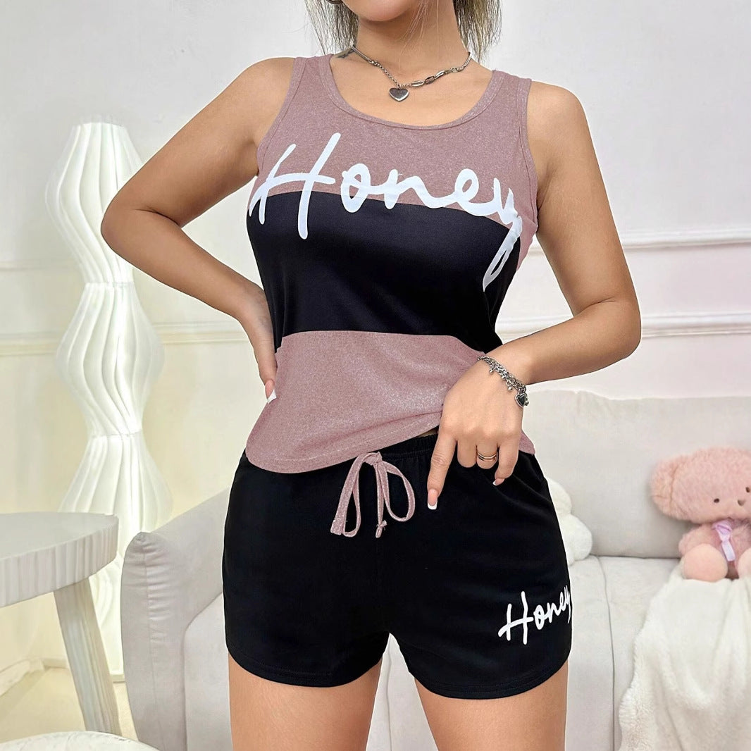 Dam Set med Tryckta Shorts och Ärmlös Tanktop i Bomull Street Fashion 4