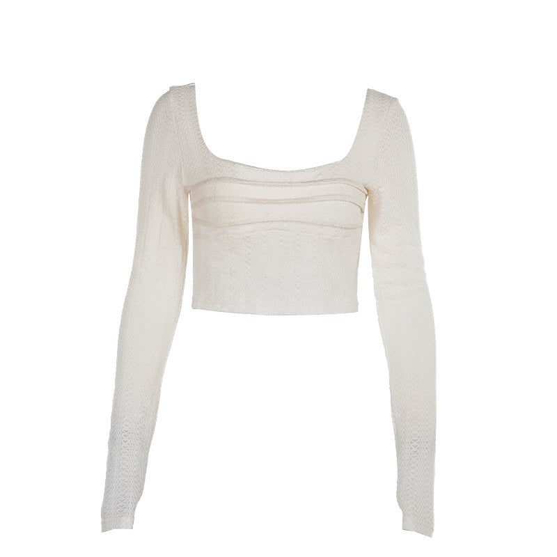 Kvinnor Långärmad Crop-top Cirkulär Halsringning Elastiskt Tyg 6