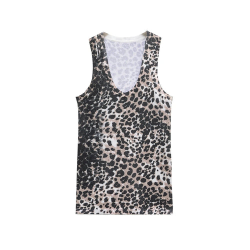 Kvinnors Ärmlös Topp Leopardmönster Andningsbart Material 1